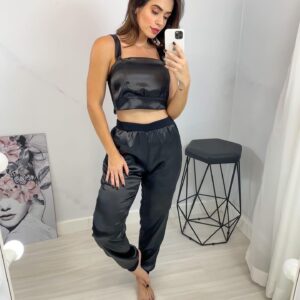 Pijama cropped renda black