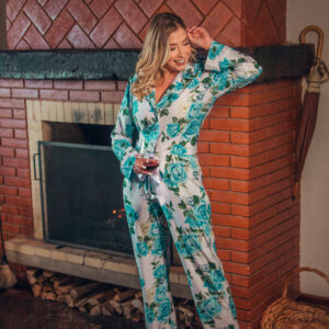 Pijama manga longa Branco Flowers